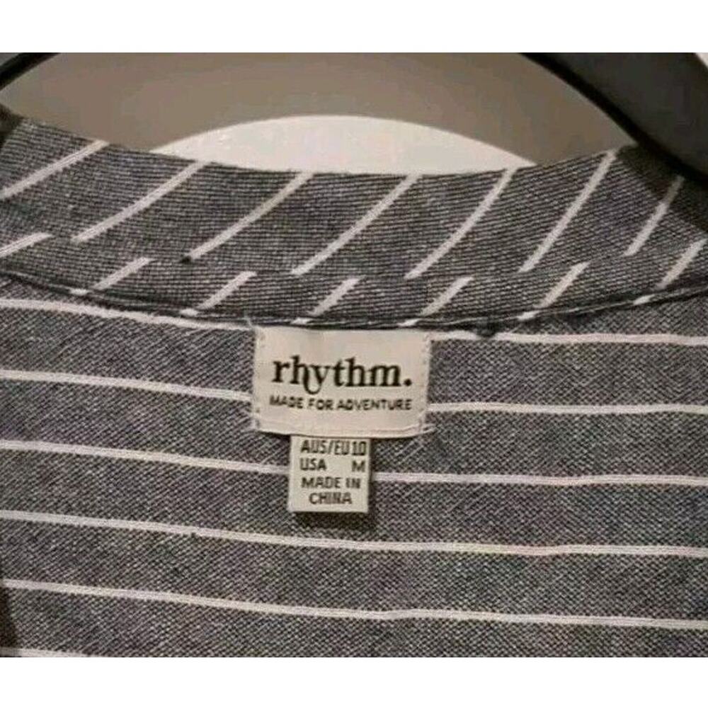 Rhythm. made For adventure Dress Linen Blend Denim Blue Stripe Sleeveless V Neck - Picture 4 of 13